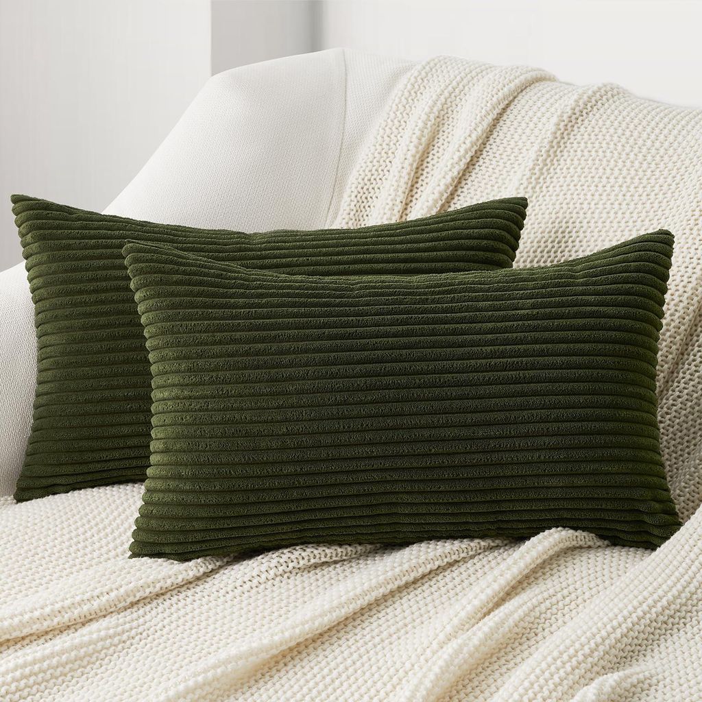 Set mit 2 Kissenbezügen, 40 x 80 cm, Cord, olivgrün