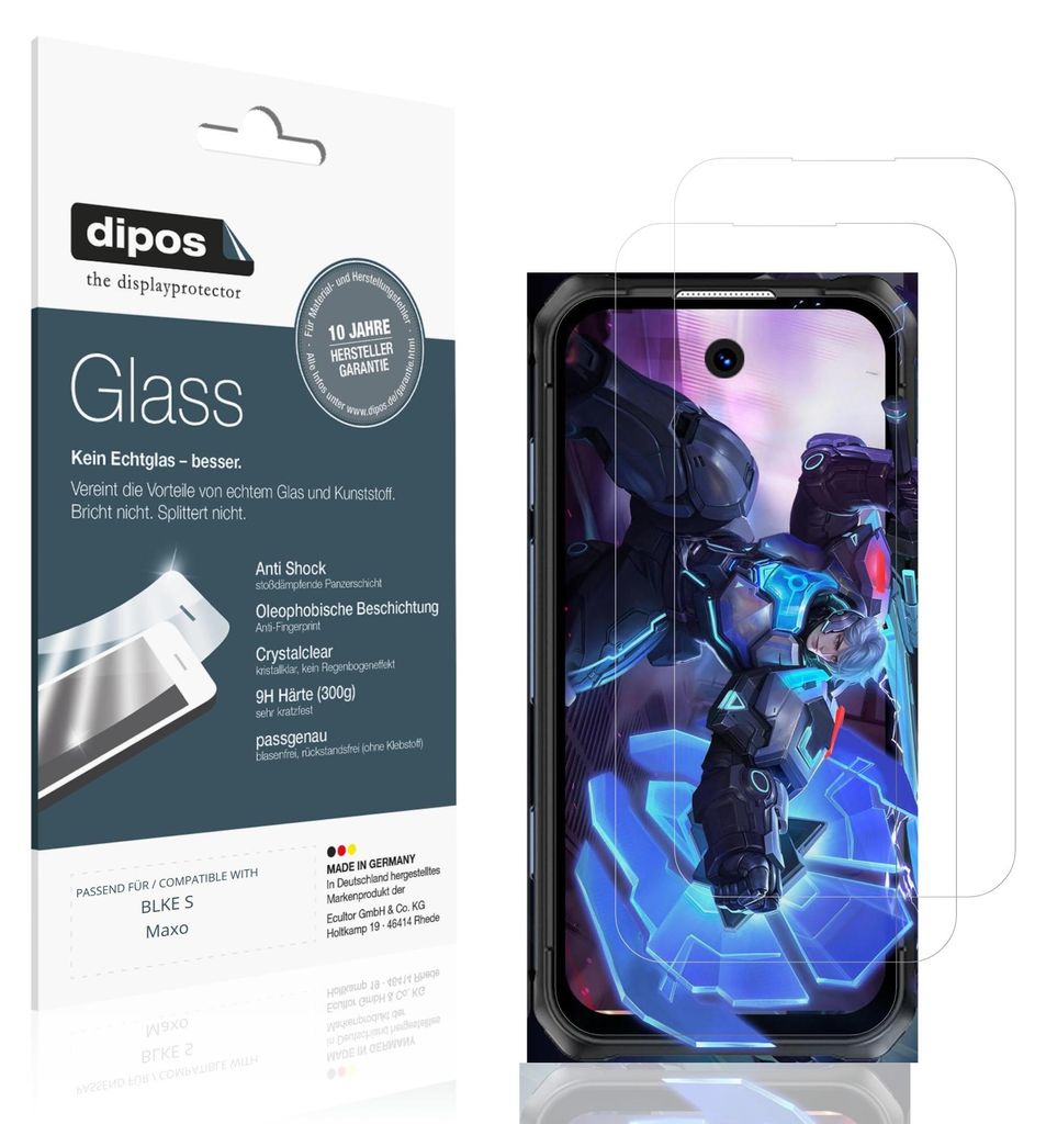 2x Schutzfolie für BLKE S Maxo - Anti-Shock 9H Folie dipos Glass Kunststoffglas