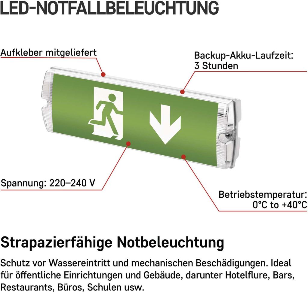 EMOS LED-Notbeleuchtung, Notausganglicht bis zu 3h Produktbild 4