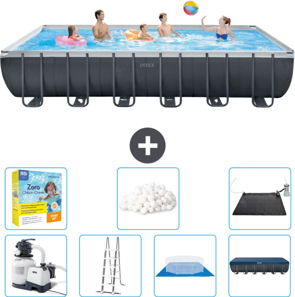 Intex rechteckiger Ultra XTR-Rahmenpool – 732 x 366 x 132 cm – inklusive Pumpe – Leiter – Bodenplane – Abdeckung Wartungspaket - Filterb...
