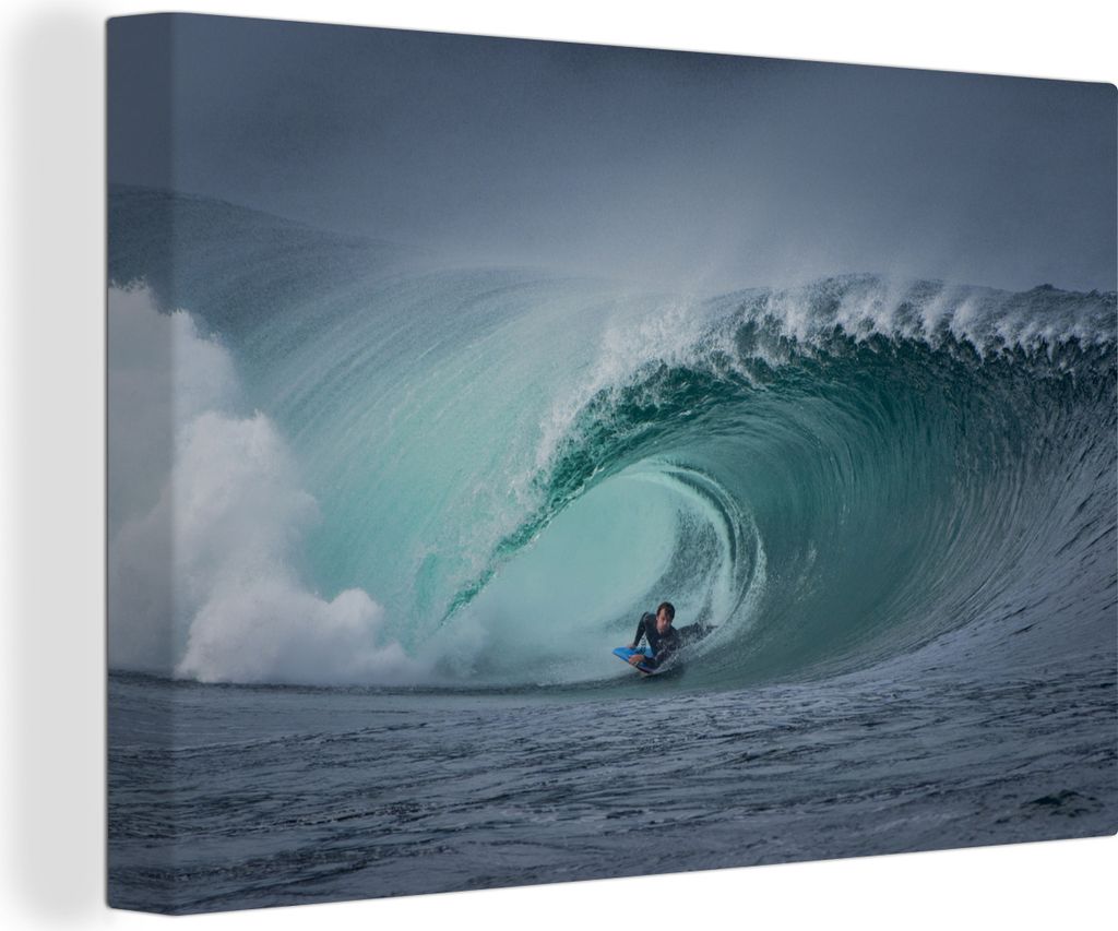 OneMillionCanvasses - Leinwandbilder - 140x90 cm, Surfer in großer Welle, Wandbilder Kunstdruck Wanddekoration