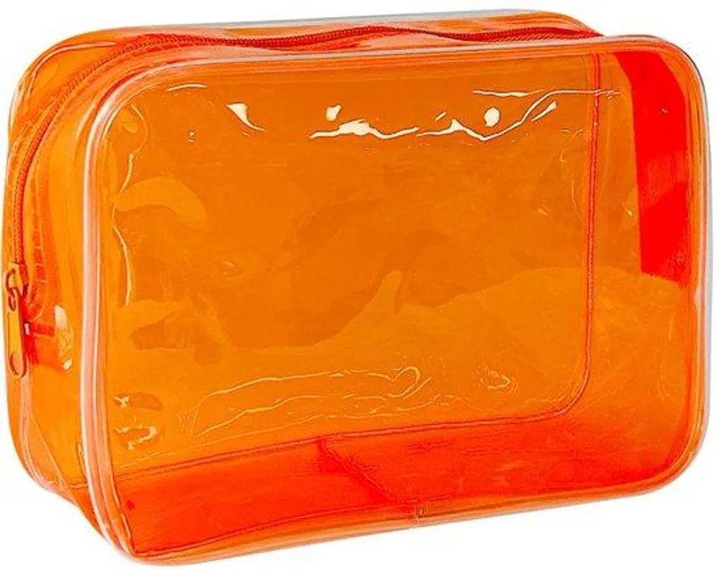 Sac de toilette transparent orange PVC pour avion et bagage cabine