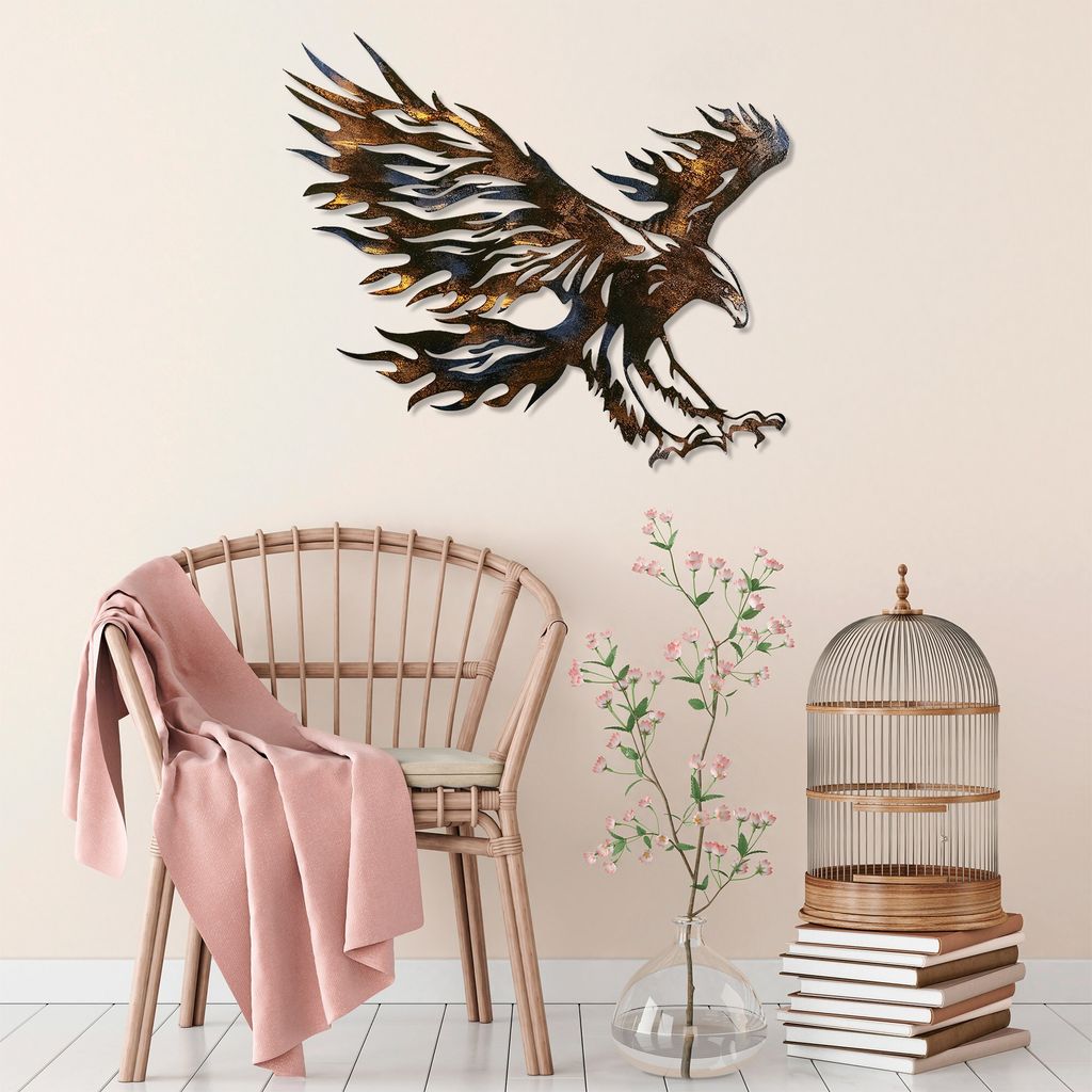 Wallity, Eagle 3, Nachbildungatives Wandaccessoire aus Metall, 100 % METALL, Mehrfarbig, 63 x 71 cm