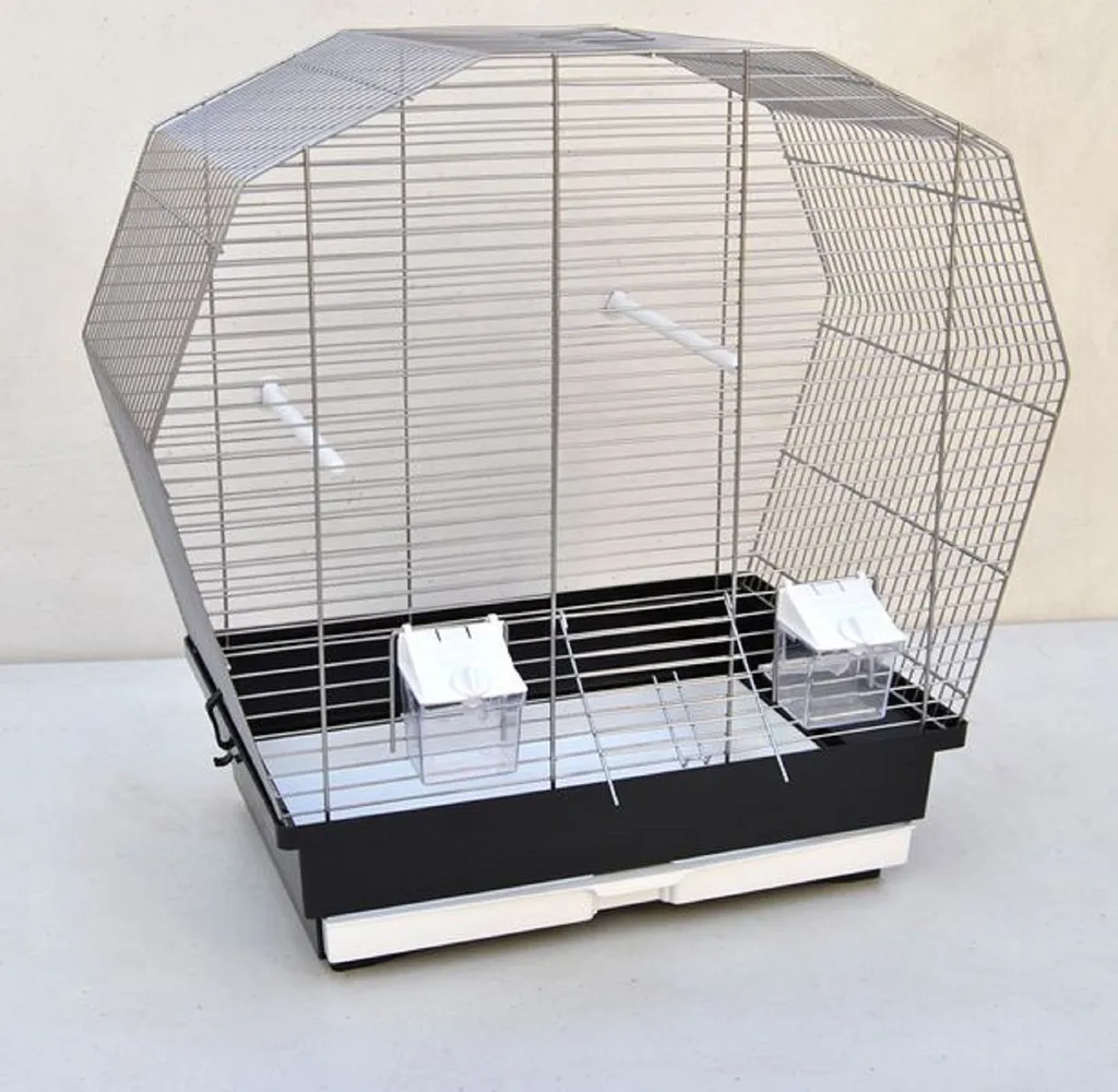 Cage oiseaux 57 cm chromée noire idéale pour salon ou appartement