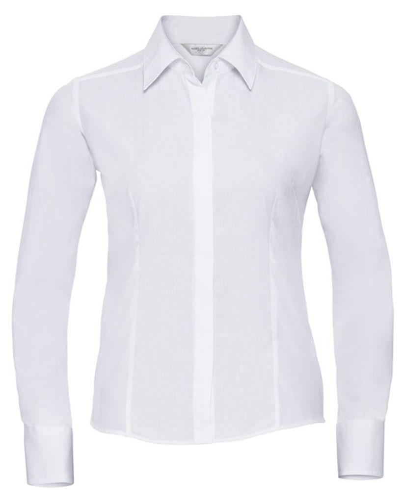Russell Collection - Hemd für Damen, Polyester-Baumwollmischgewebe, Anliegend, Langärmlig LT4449 (S) (Weiß)