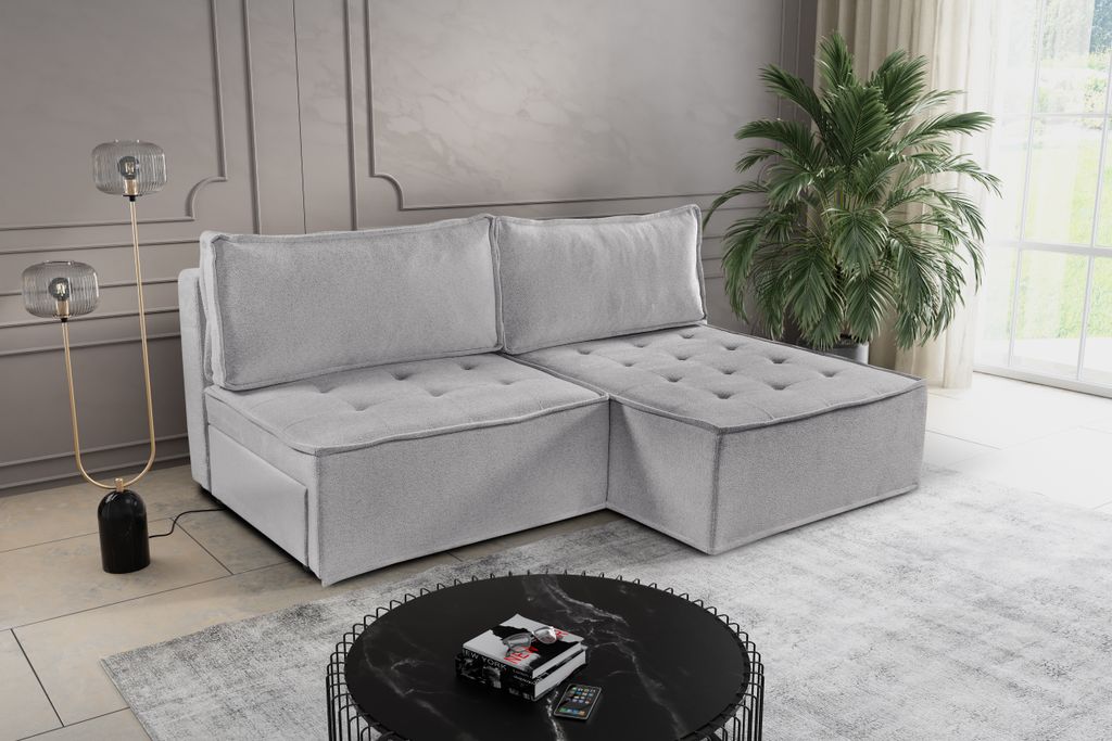 Kaiser Möbel Bohoo Mini modernes Ecksofa mit Schlaffunktion Dunkelbeige Rechts