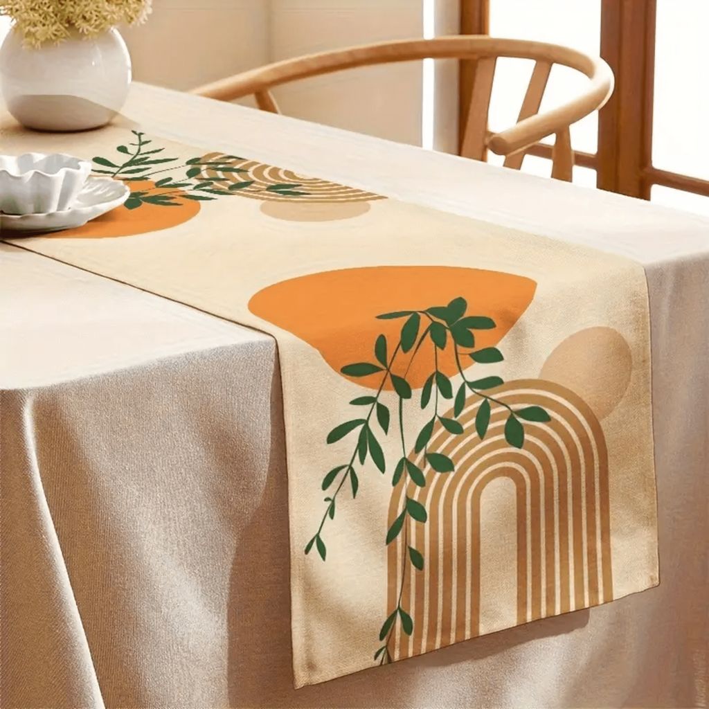 Tischläufer Mit Kaffeetassen-Motiv – Leinen, 33x178 Cm, Bauernhaus-Stil, Für Küche & Esszimmer