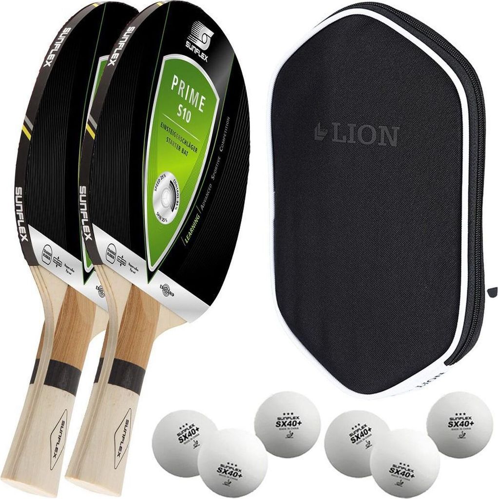 Sunflex 2x Tischtennisschläger Prime S10 + Tischtennishülle + 6x SX+ Tischtennisbälle