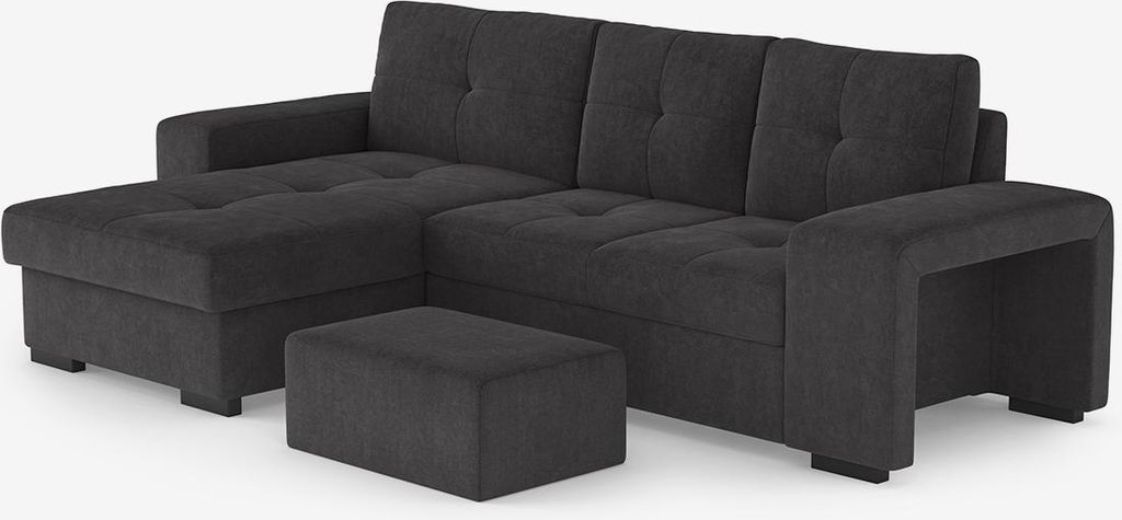Moderner 3-Sitzer Ecksofa mit linker Ottomane und Pouf Navi - Schwarz