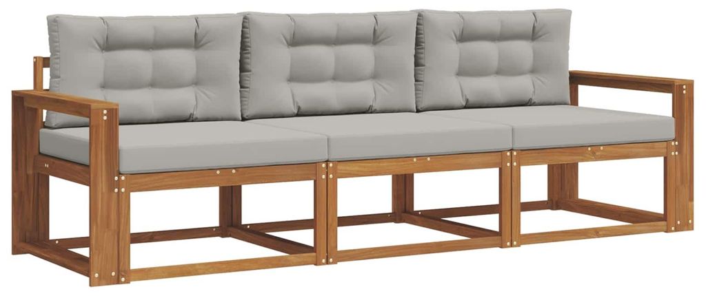 vidaXL Outdoor-Sofagarnitur mit Kissen 3 pcs Natürlich und Hellgrau