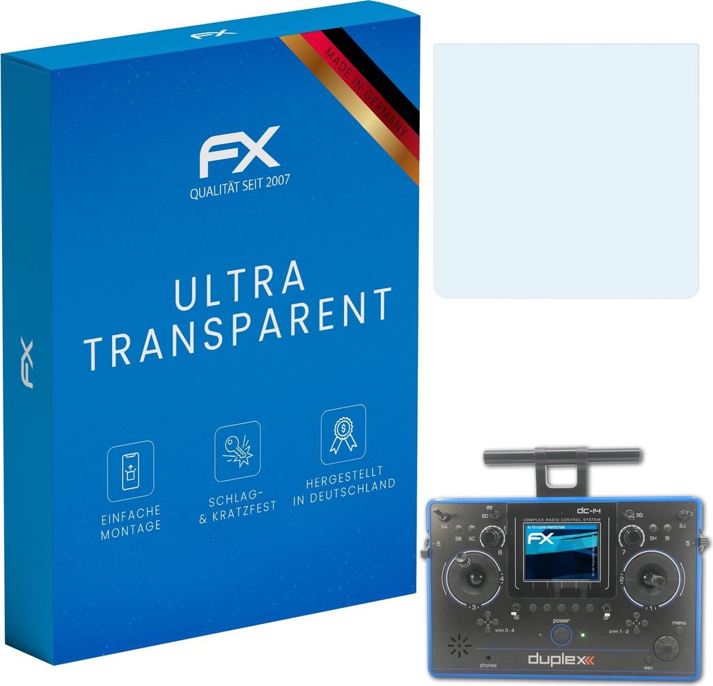 atFoliX FX-Clear 3x Schutzfolie kompatibel mit Jeti Transmitter Duplex DC-14 II Displayschutzfolie