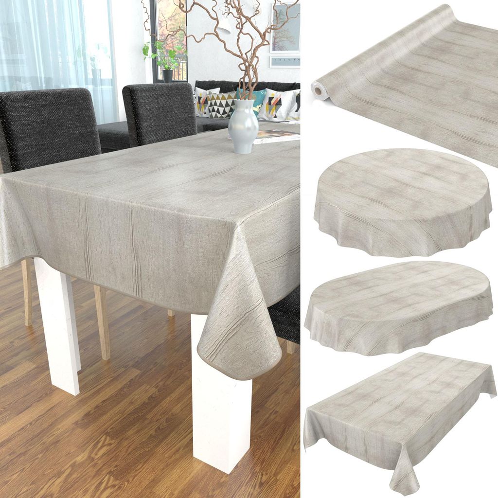 Tischdecke Wachstuch Holz Grau Robust Wasserabweisend Breite 140 cm Länge 260 cm