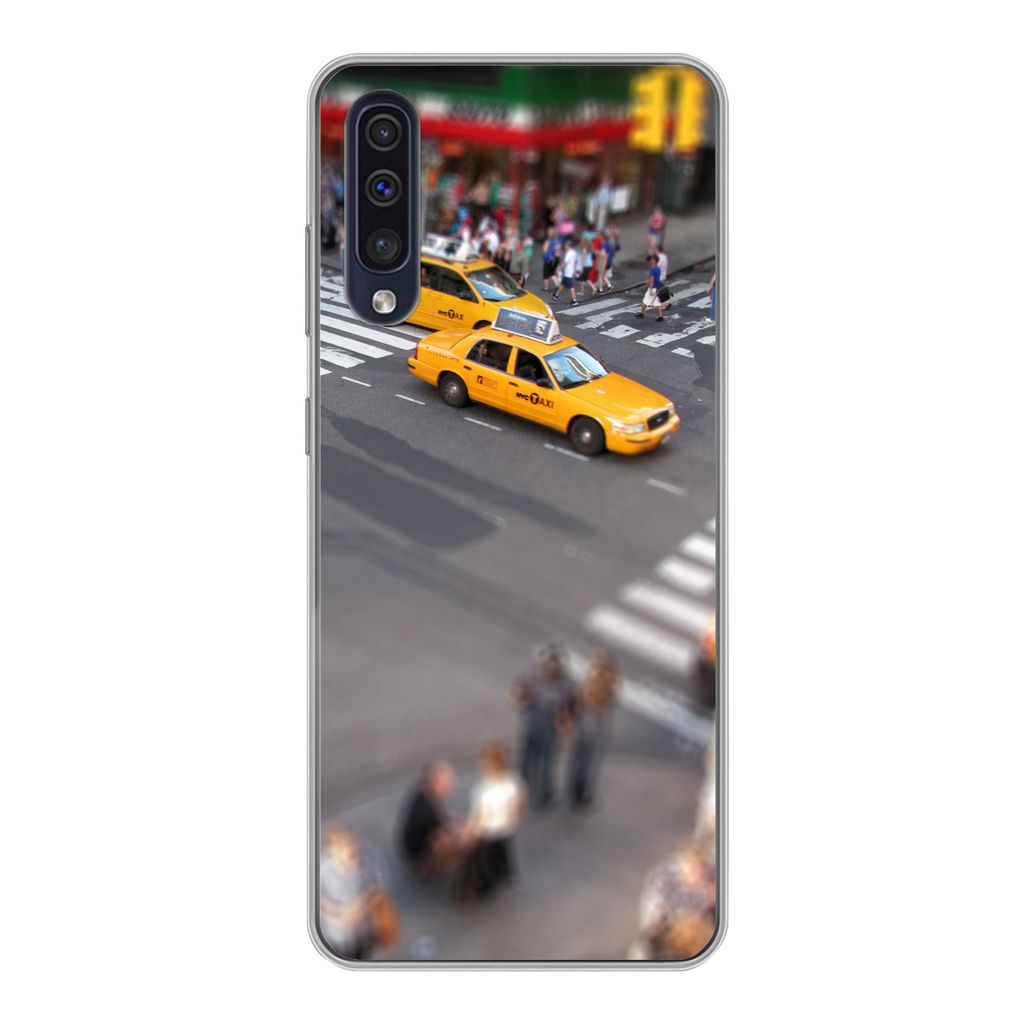 MuchoWow Handyhülle Schutzhülle Hülle für Samsung Galaxy A30s New York - Amerika - Taxi Silikon Softcase Handy Hülle - Karteninhaber