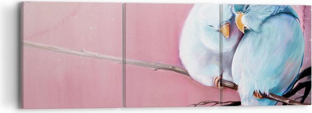 Bild auf Leinwand - Leinwandbild - 3 Teile - Vögel Blau Zweig - 90x30cm - Wand Bild - Wanddeko - Wandbilder - Leinwanddruck - Bilder - Wanddekorat...