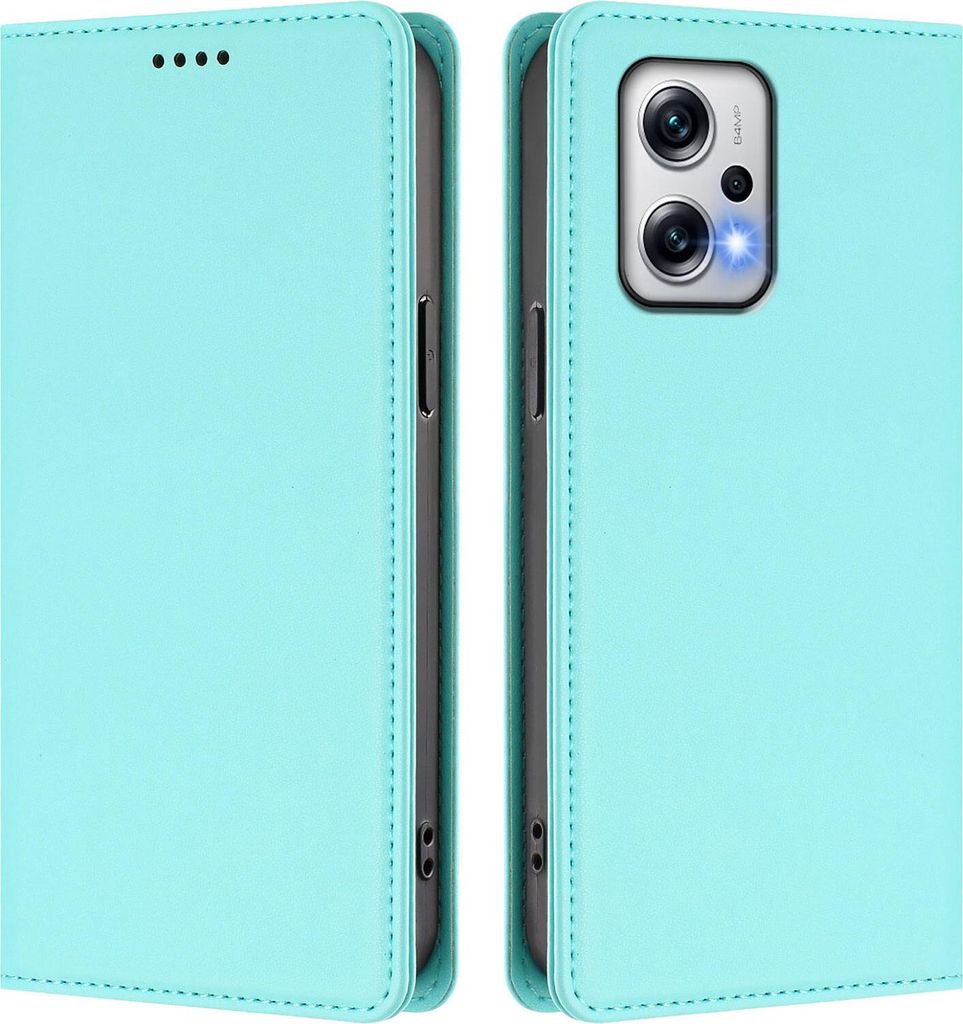 Handyhülle für Xiaomi Poco X4 GT/Redmi Note 12T Pro, Kunstleder Klapphülle Stoßfeste Magnetische Hülle mit Ständer Türkis