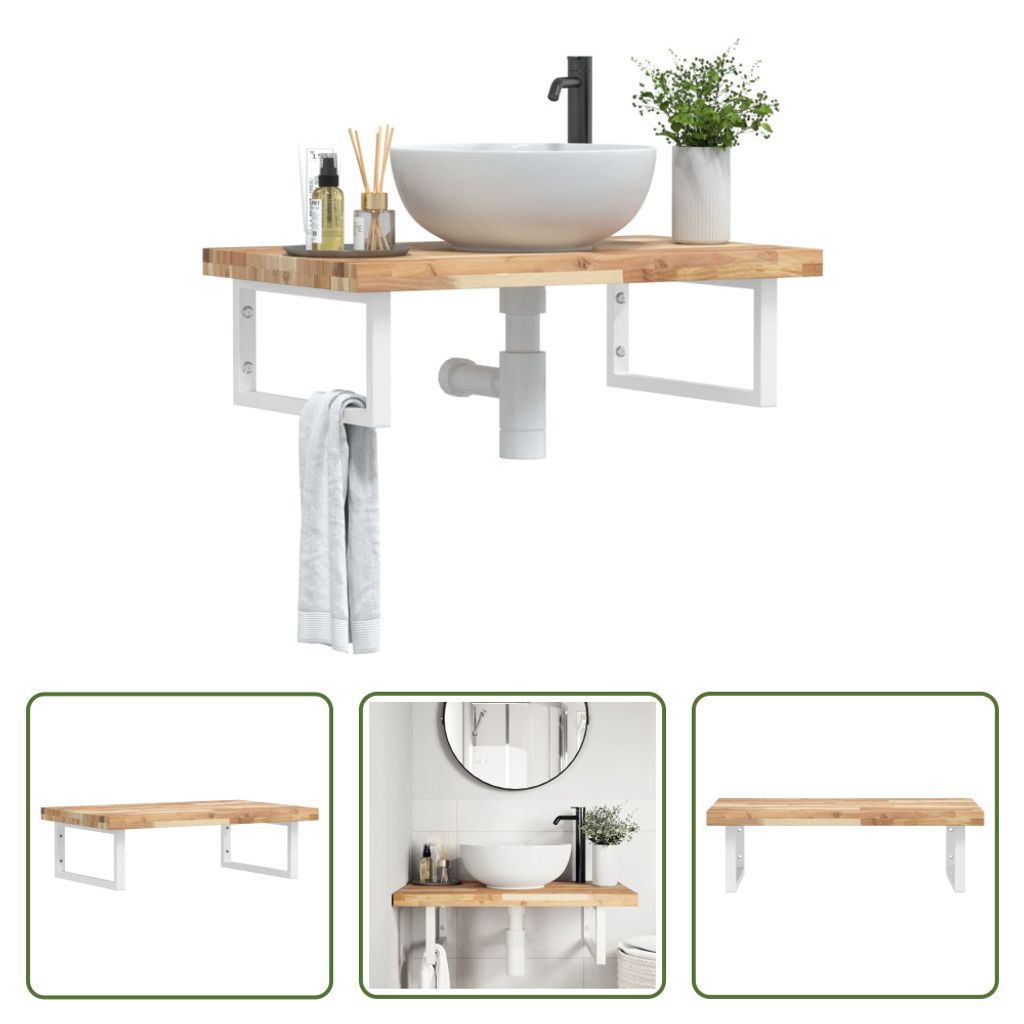 The Living Store Waschbeckenregal Wandmontage Stahl und Akazienholz