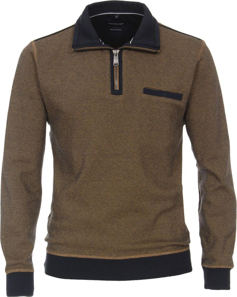 Casa Moda Pullover Stehkragen braun einfarbig 100% Baumwolle