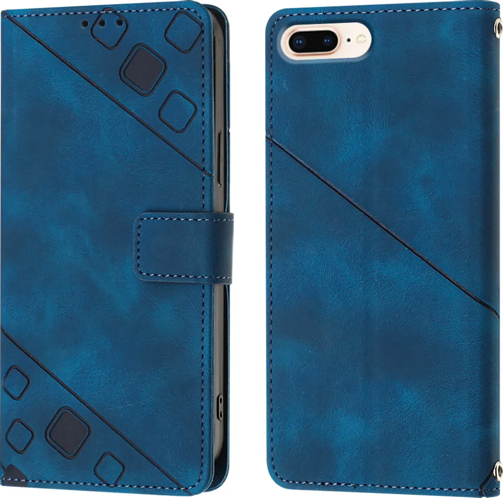 Custodia per iPhone 8 Plus/7 Plus/6s Plus/6 Plus in rilievo Custodia portafoglio in pelle Flip con funzione stand blu