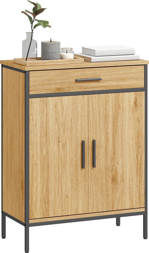 HOMCOM Badezimmerschrank Badschrank mit Schublade, Soft-Close-Tür Eiche