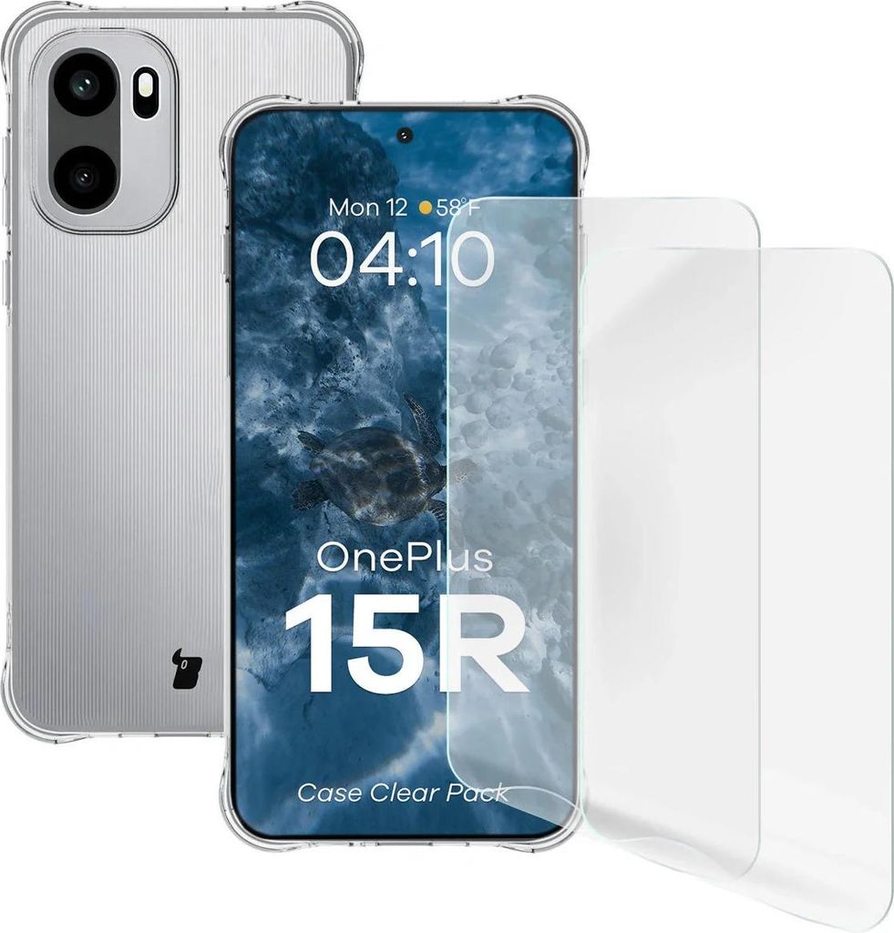 Handyhülle + 2x Folie für OnePlus 15R, Bizon Case Clear Pack, Transparent