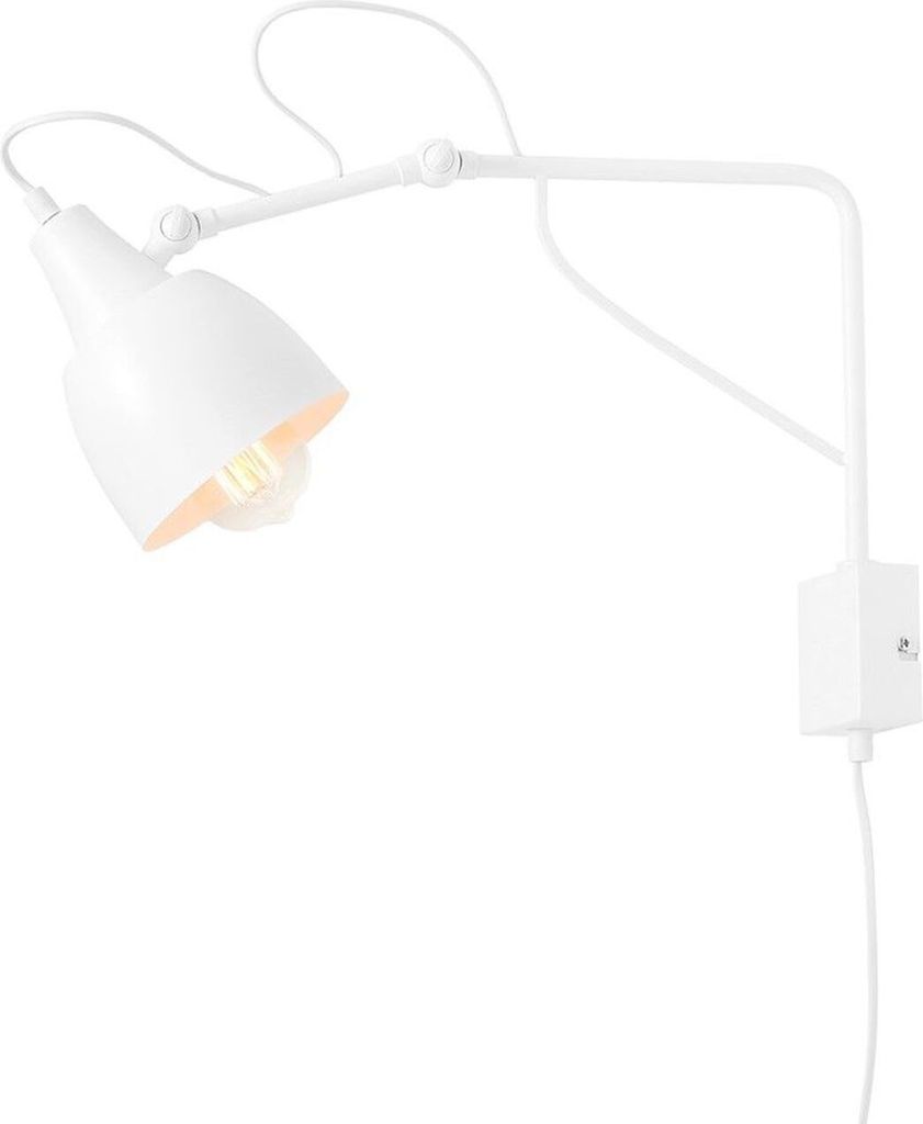 Wandlampe Metall E27 Schwenkarm 29 cm hoch mit Schalter Weiß Kugelschirm