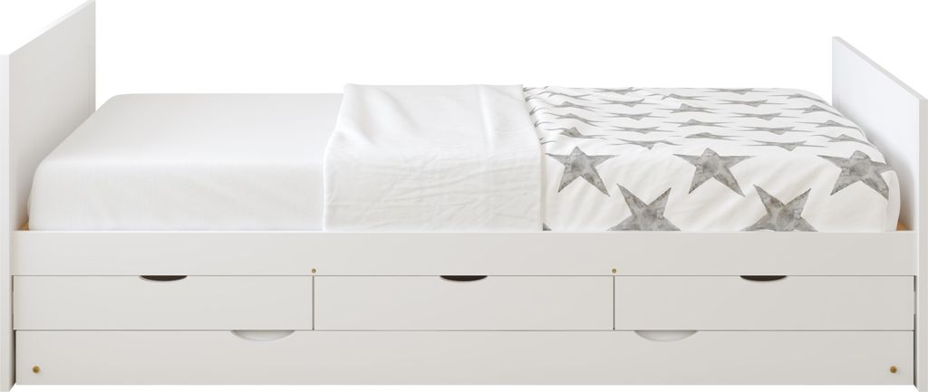 Sunny Eli Kinderbett aus Holz mit Ausziehbett und 3 Schubladen in Weiß | Bett Ohne Matratze | Einzelbett in 206,5 x 97 x 75 cm | Für Matratzengr...
