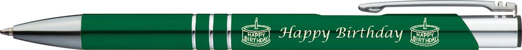 5 Kugelschreiber mit Gravur "Happy Birthday" / aus Metall / Farbe: grün