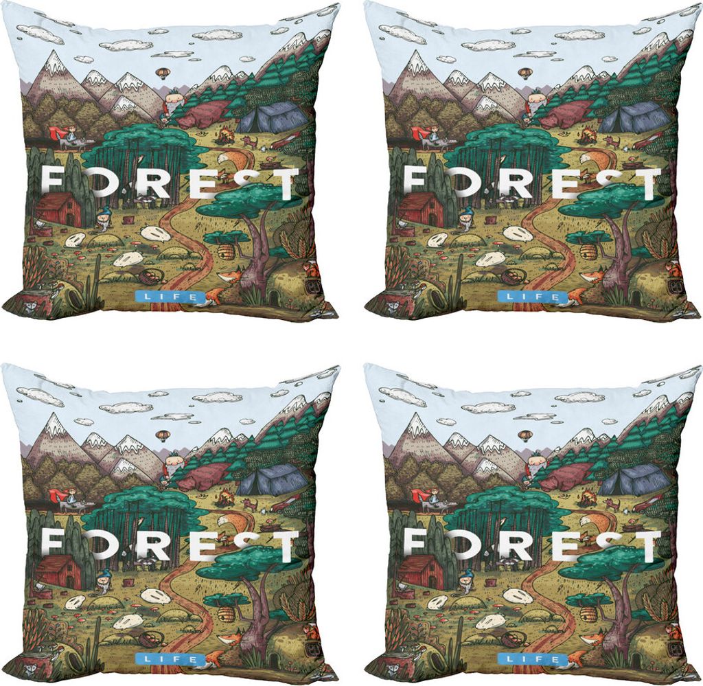 ABAKUHAUS Natur Kissenbezug Set (4 Stück), Gebirge Tal, Moderner Doppelseitiger Digitaldruck, 60 cm x 60 cm, Mehrfarbig