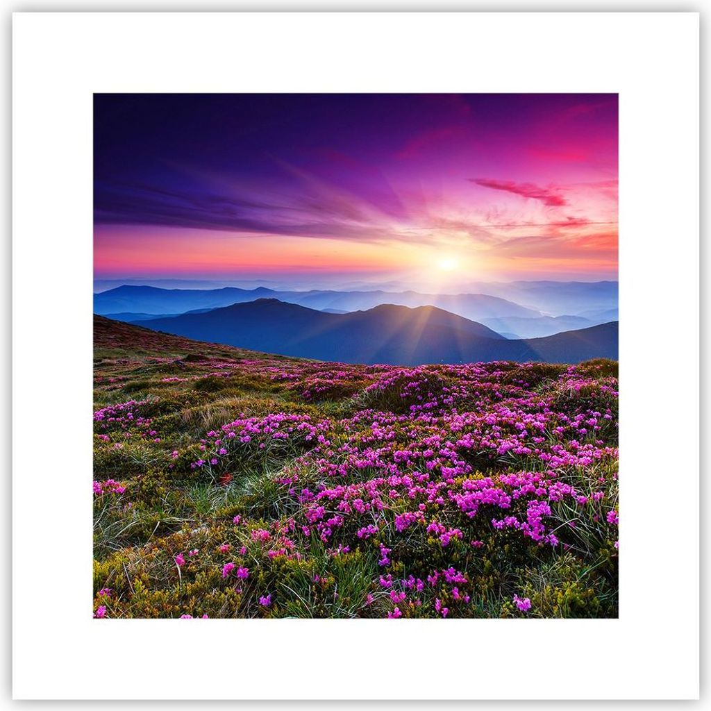 Poster - Poster ohne Rahmen - Wiese Berg Himmel Landschaft - 30x30 cm - Wand Bild - Wanddeko - Wandbilder - Kunstposter - Wandposter - Bilder - Kun...