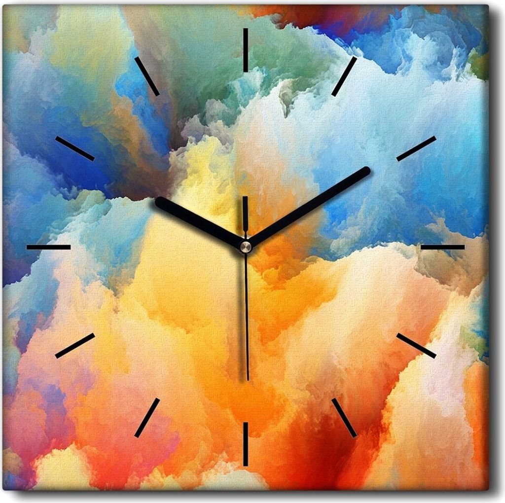 Coloray Uhr auf Leinwand 30x30 cm Wand Uhr Dekoration Wohnzimmer Segeltuch schwarze Hände -Abstraktion Kunstkunst