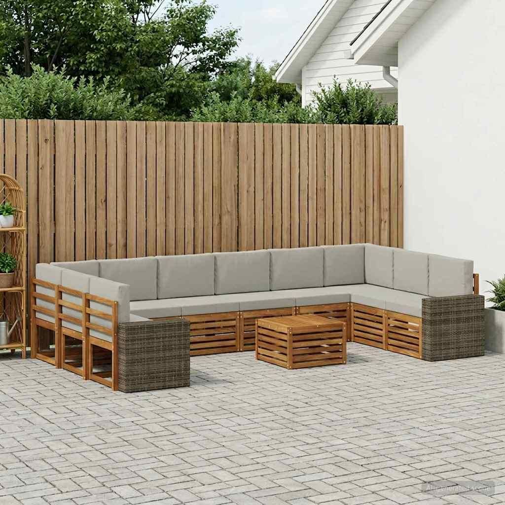 Möbel Outdoor-Sofagarnitur 11 pcs Natürlich und Hellgrau PolyesterGartensofas - Gartensofas c2056