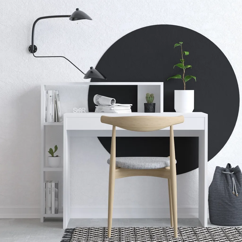 Bureau gain de place Trella blanc pour organiser vos dossiers et PC