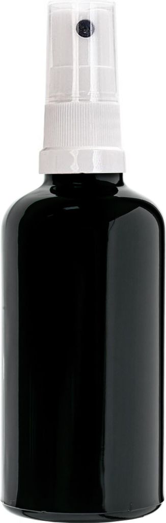 Schwarze Glasflasche 30 ml mit weißem Zerstäuber, Gewinde 18/415