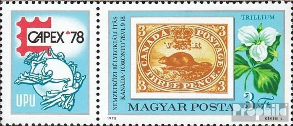 Briefmarken Ungarn 1978 Mi 3293 mit Zierfeld (kompl.Ausg.) postfrisch Briefmarkenausstellung
