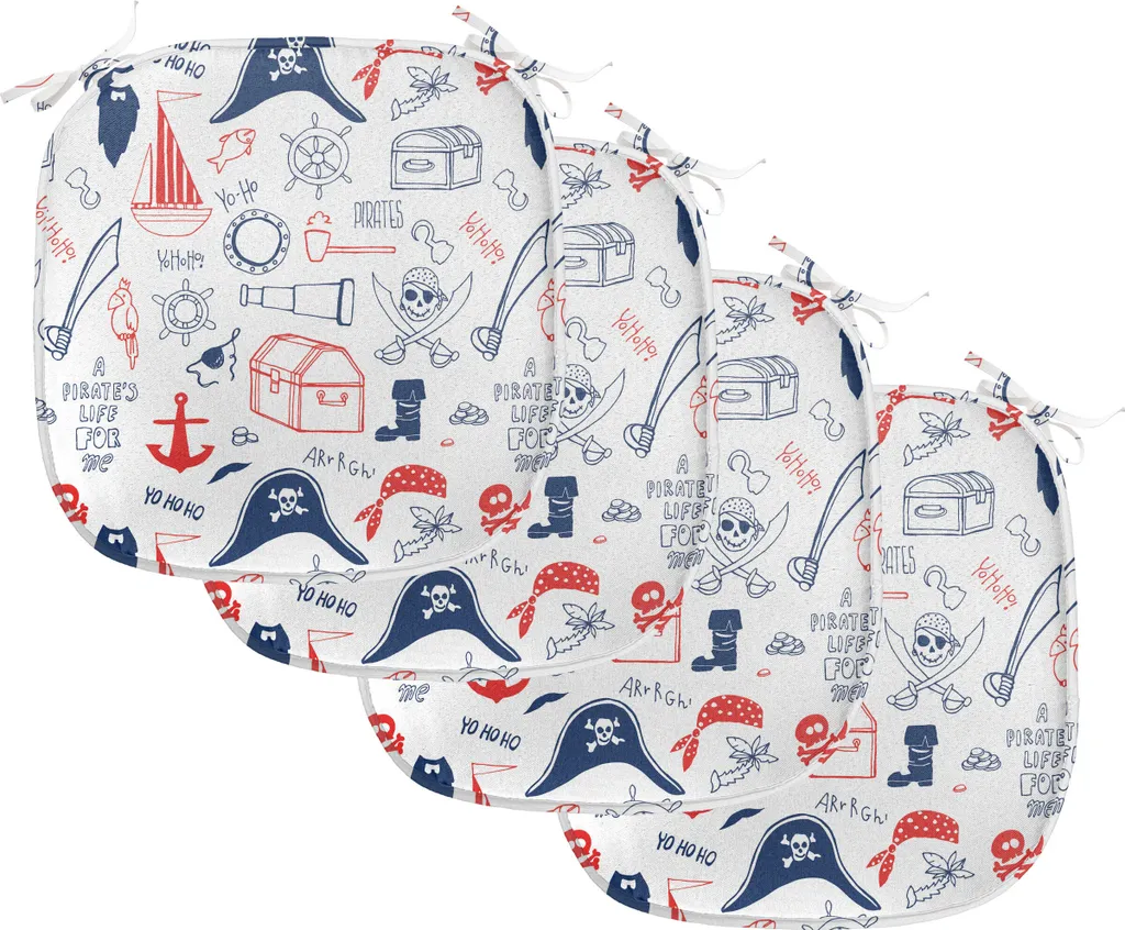 Coussin de Chaise Imperméable à Sangles 40x40 - Set de 4 Motif Pirates