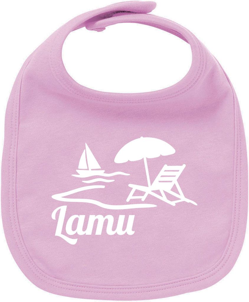 Huuraa Unisex Babylatz Lamu Inselmotiv Kenia Geschenk Babypink Baumwolle Lamu Mitbringsel