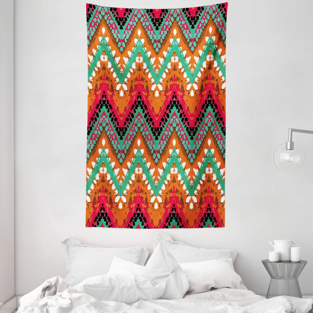 ABAKUHAUS Stammes Wandteppich und Tagesdecke, Zickzack aus Weiches Mikrofaser Stoff Waschbar ohne Verblassen Digitaldruck, 140 x 230 cm, Meeresgrü...