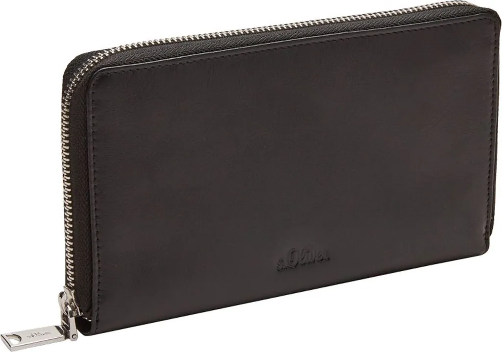 Porte-monnaie s.Oliver en cuir véritable XL, coloris noir et gris