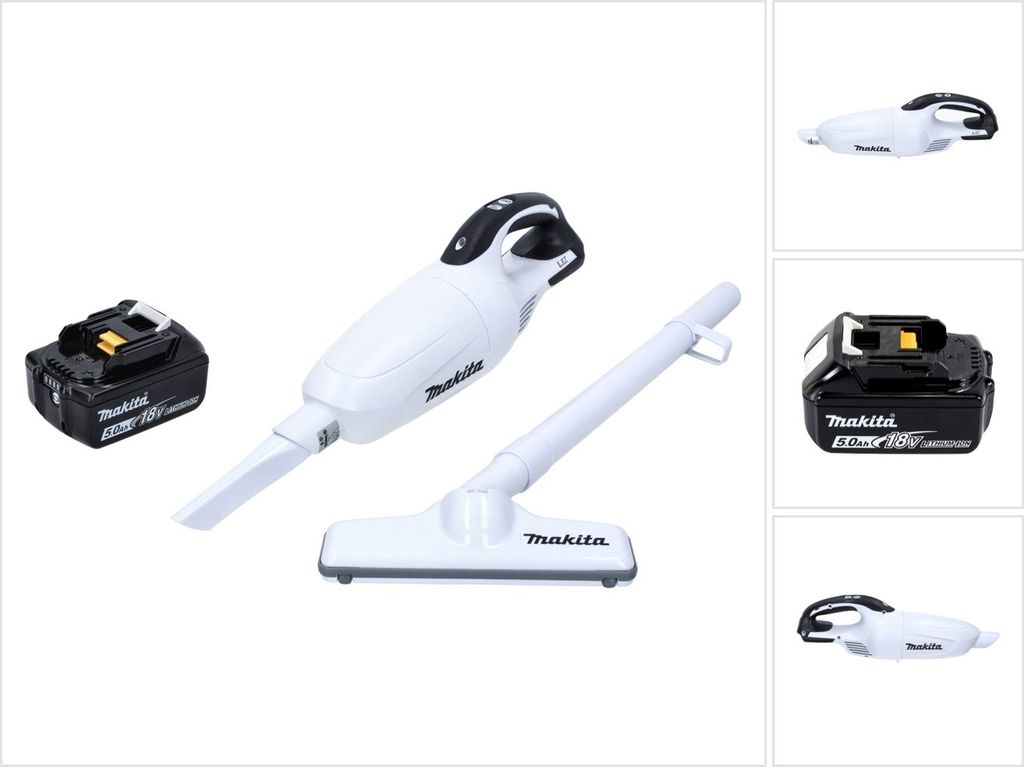 Makita DCL 181 FT1 W Akku Staubsauger 18 V Weiß + 1x Akku 5,0 Ah - ohne Ladegerät