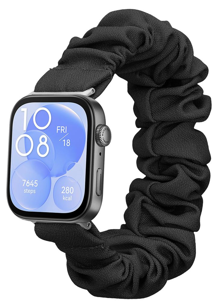 kwmobile Ersatz Armband kompatibel mit Huawei Watch Fit 3 / Fit 4 - Smartwatch Scrunchie Haargummi Design Schwarz - Innenmaße 14 - 19 cm