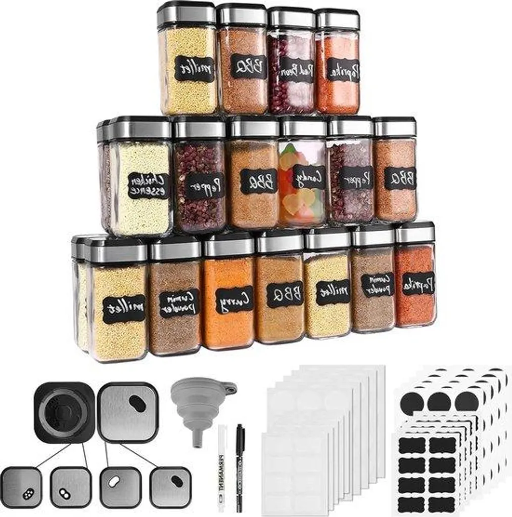 Rangement d'épices anti-humidité en acier inoxydable carré - 24 pots