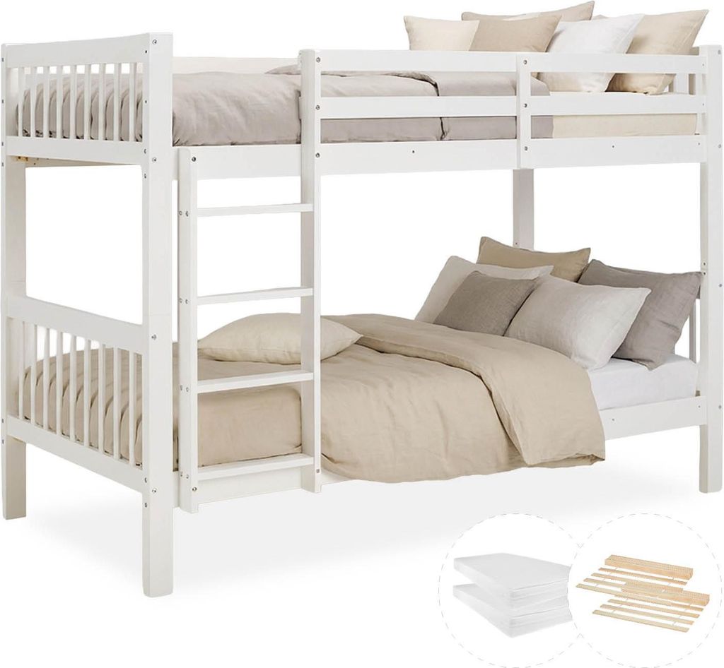 Lit superposé 90x200 cm avec Matelas Blanc Lit mezzanine en Image du produit 