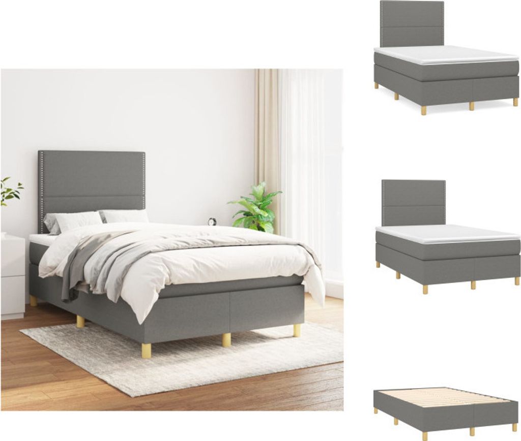 vidaXL Boxspringbett mit Matratze Dunkelgrau 120x200 cm Stoff - Betten & Bettgestelle