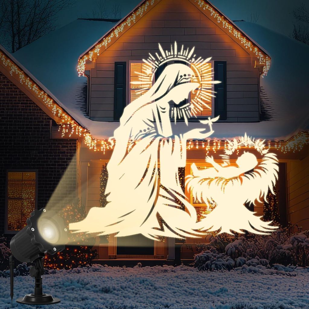 Weihnachtsprojektor mit 3D-Hologramm-Effekt, Timer, Geburtsmotiv