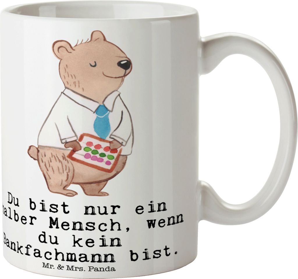 Mr. & Mrs. Panda Kaffeebecher Bankfachmann Herz - Weiß - Geschenk, Henkelpott, Trinkbecher, Witzig, Bankangestellter, Lustig, Spruch, kaffeetasse ...