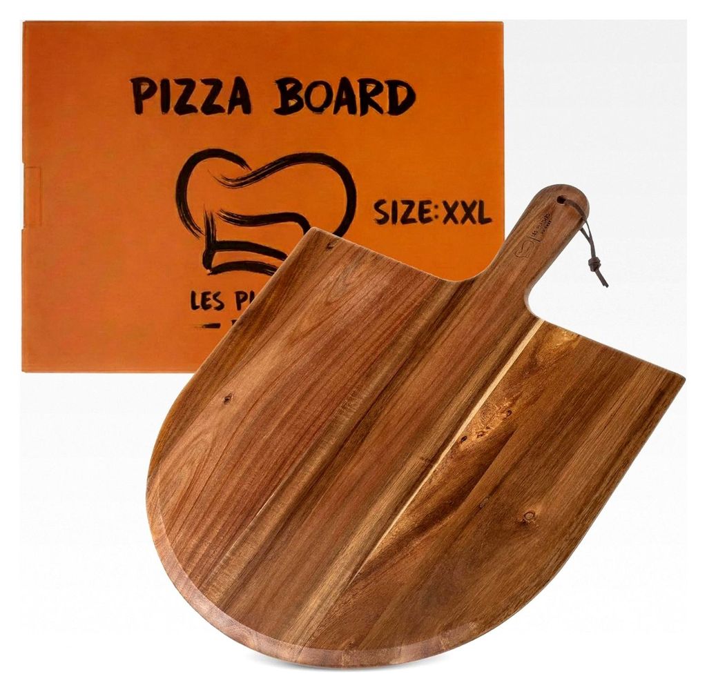 Pizzaschieber aus Akazienholz 40,5 × 54,6 cm – Pizzabrett und Servierplatte – Handgefertigt und robust – Geeignet für große Pizzen und Fla...