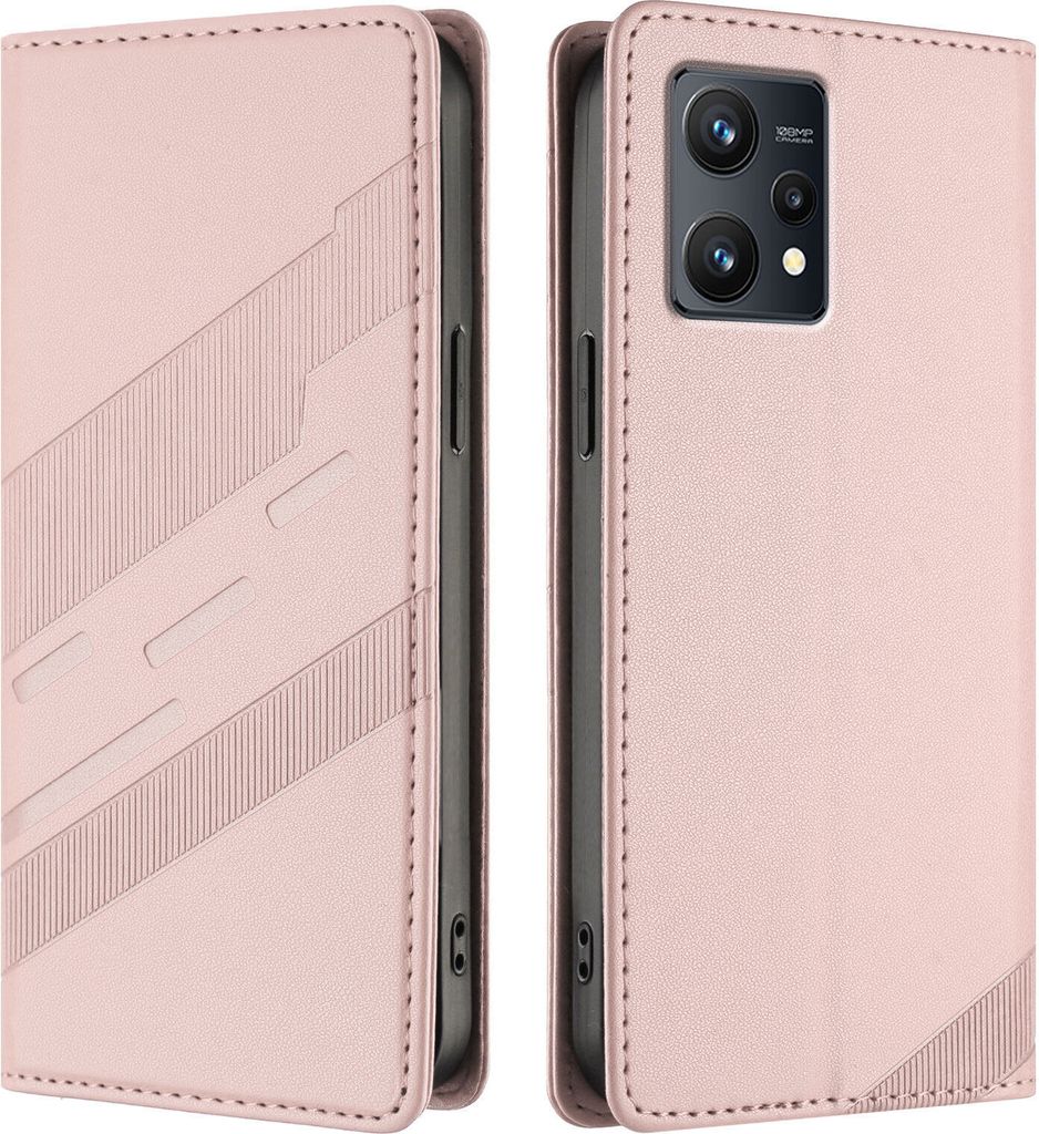 Hülle für Realme 9 4G, Kunstleder Brieftaschen Handyhülle mit Kartenfach und Standfunktion Pink