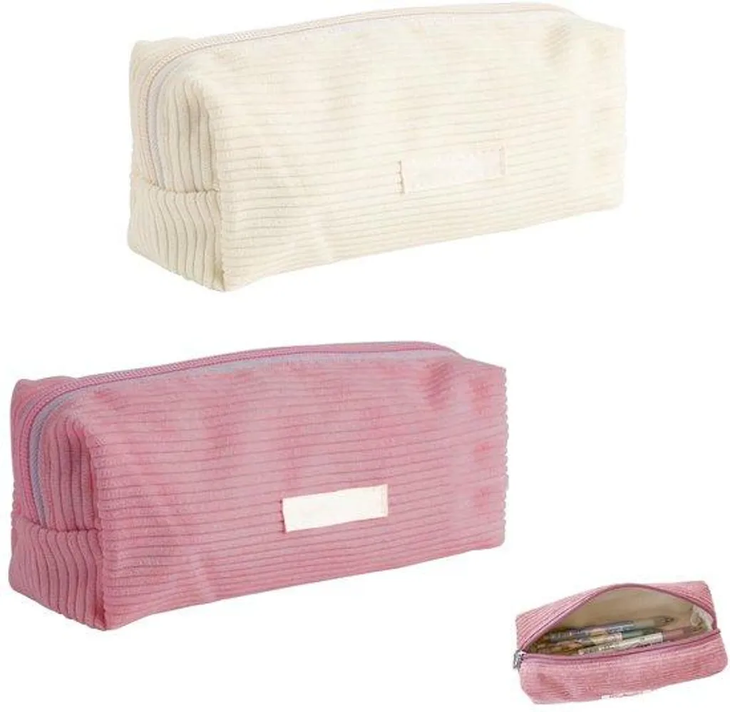 Trousse à maquillage rose et blanche avec fermeture éclair robuste