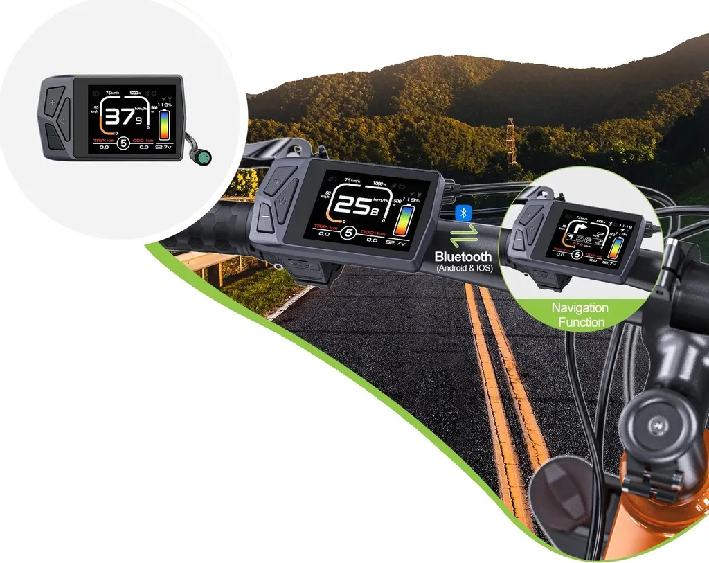 Vélo électrique connecté écran TFT noir mat avec Bluetooth intégré