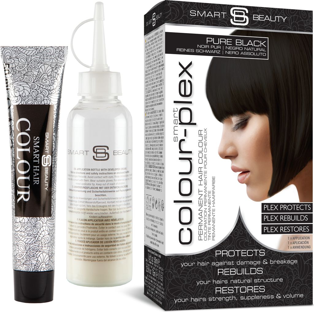 Smart Beauty Reines Schwarz permanentes Haarfärbemittel mit Plex Anti-Haarbruch-Technologie, 100% Grauhaarabdeckung, vegan, ohne Tierversuche